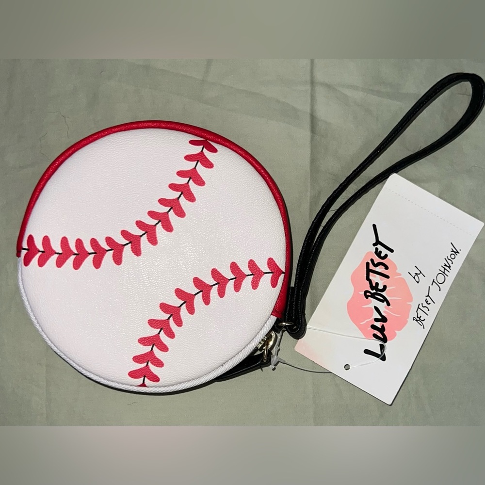 Betsey Johnson Baseball Wristlet Coin Purse Case Luv Betsey New NWT !